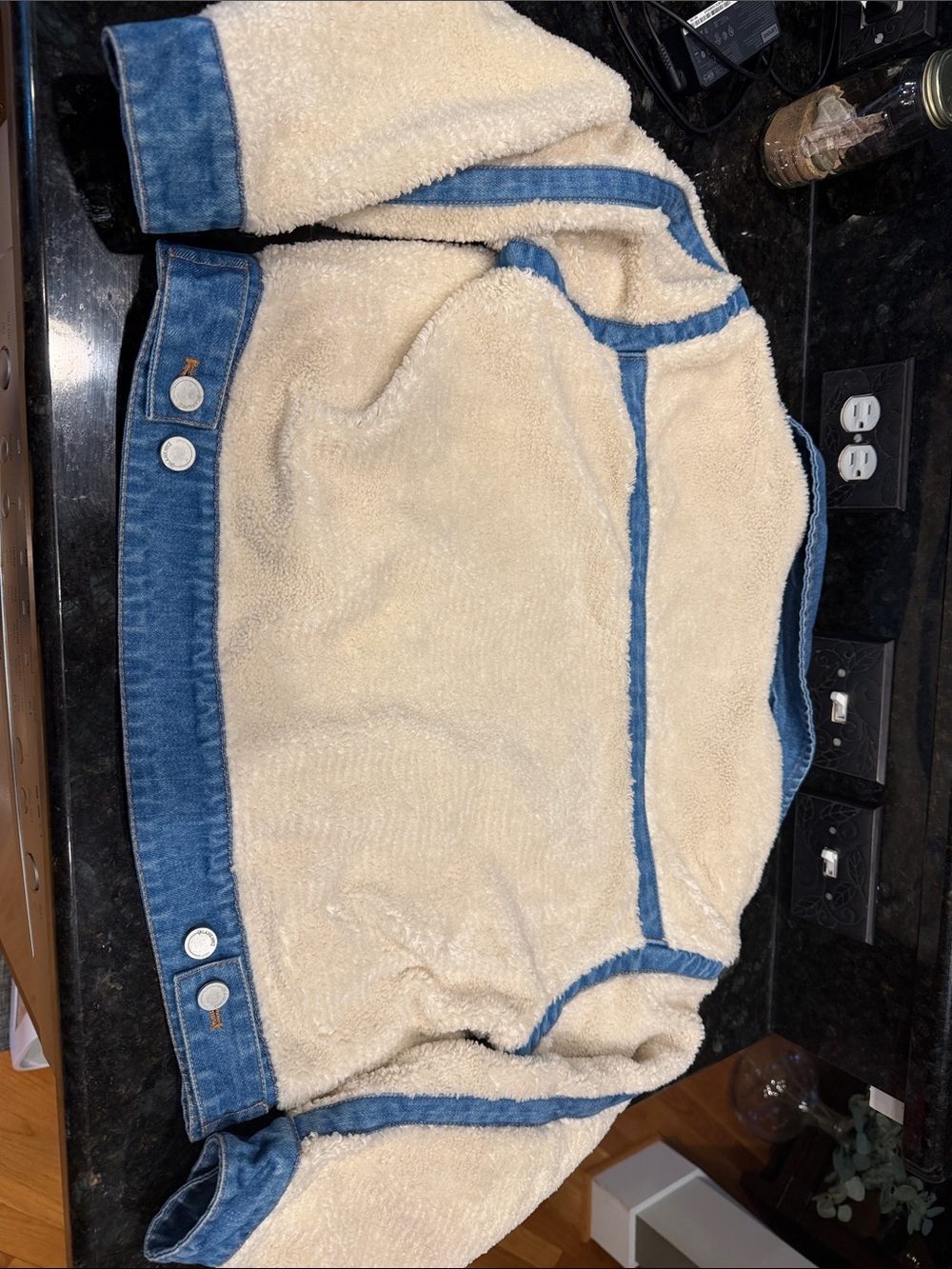 Blank NYC Cream Sherpa Jacket with Blue Denim Trim - Picture 4 of 10